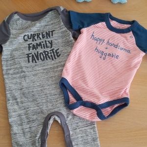 Cat and Jack 2 piece 3-6 month slogan bundle